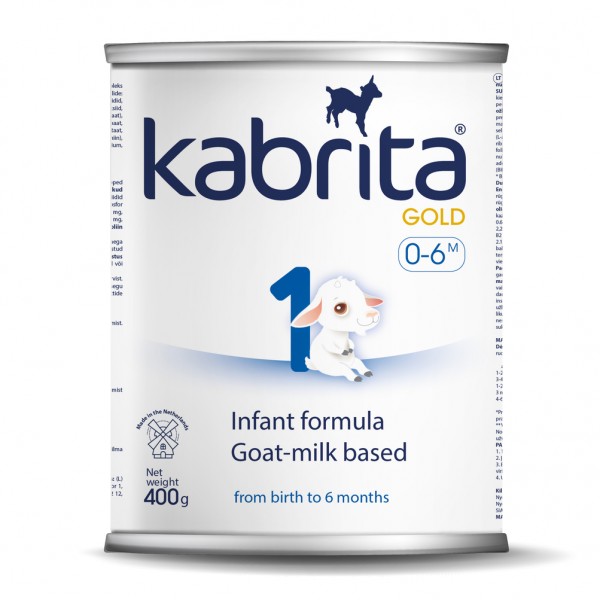 Kabrita GOLD 1 dirbtiniai sausas pieno mišinys iš ožkos pieno pagrindo , skirtas patogiam virškinimui 0–6 mėnesių vaikams.