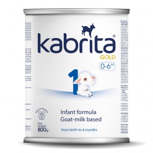 Kabrita Gold 1 dirbtiniai sausas pieno mišinys iš ožkos pieno pagrindo , skirtas patogiam virškinimui 0–6 mėnesių vaikams.
