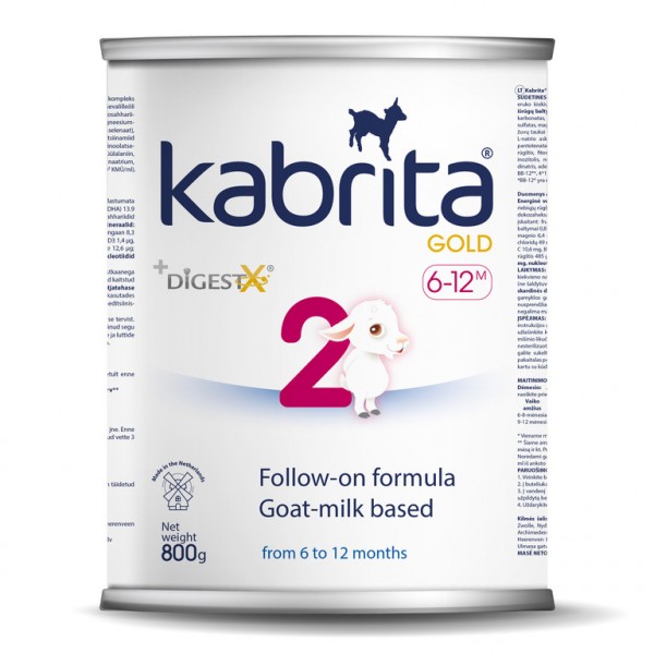 Kabrita Gold 2 tolimesnis dirbtinis sausas mišinys iš ožkos pieno pagrindu , skirtas patogiam virškinimui nuo 6–12 mėnesių vaikams