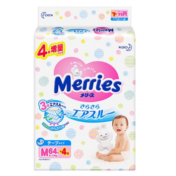 Sauskelnės Merries M 6-11 kg 68 vnt.